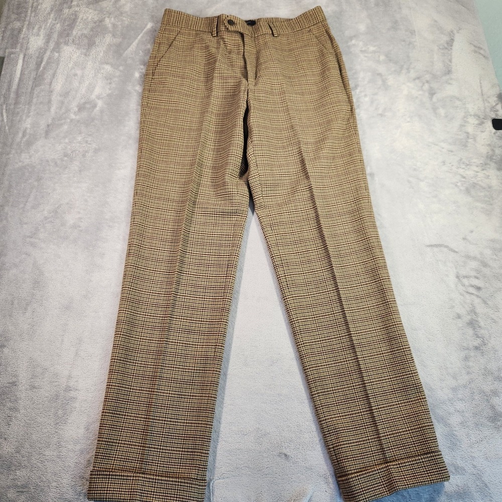 Seventy Venezia Italian 48 Houndstooth Dress Pants Trousers Brown 33x31 Stretch